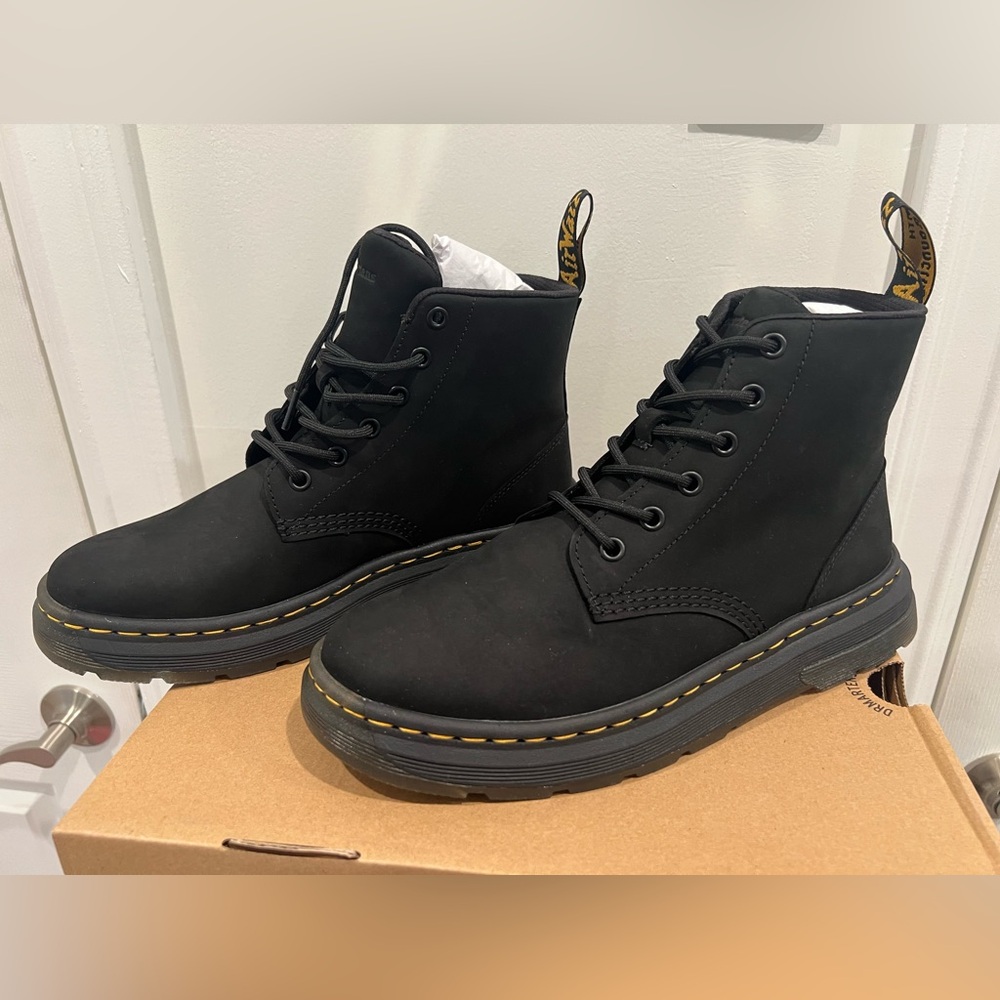Dr. Martens Black Ankle Boots with Yellow Stitching